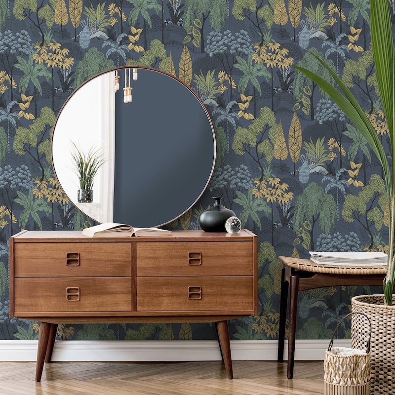 Fine Decor Lilou Navy Tropical Island Wallpaper