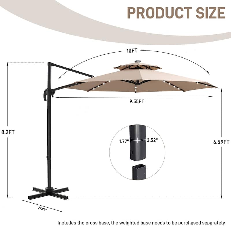 Ainfox 10 FT Aluminum Offset Outdoor Cantilever Umbrella with 360-degree Rotation