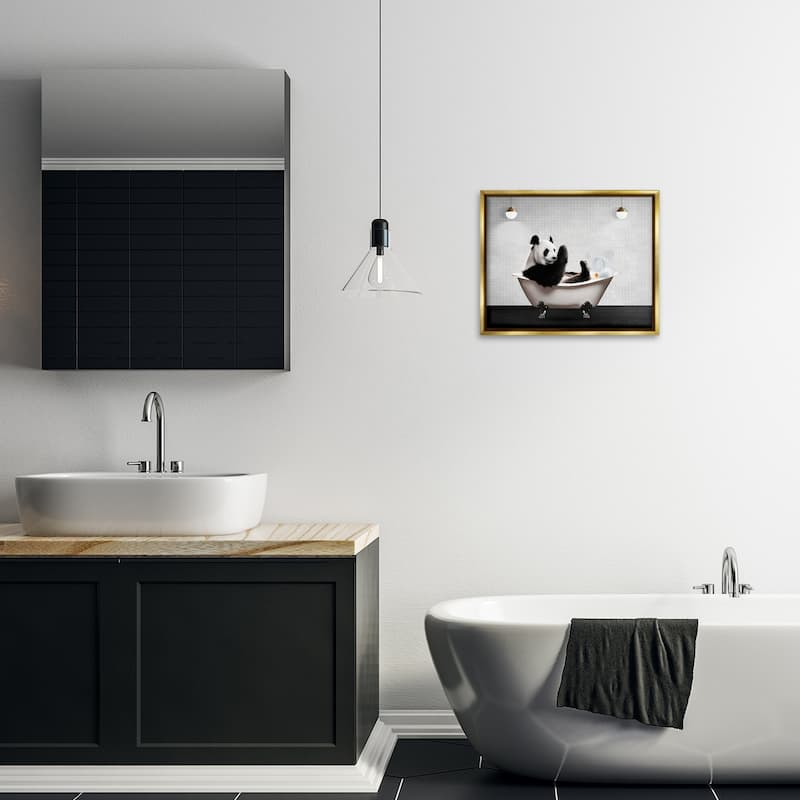 Stupell Panda in Modern Bubble Bath Framed Floater Canvas Wall Art Design By Seven Trees Design