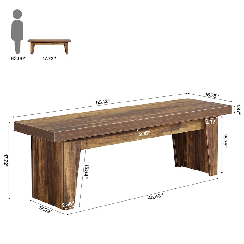 Farmhouse Long Wooden Entryway Bench for Living Room Hallway Bedroom - 15.55"D x 55.12"W x 17.9"H