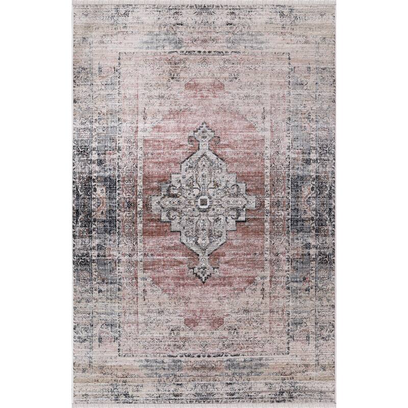 Anna Collection Traditional Beige/Red/Grey Area Rug