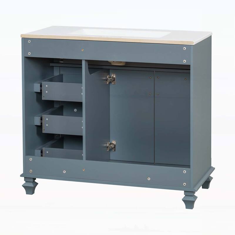 Freestanding Vanity Set with Flip-Out Drawer,3 Drawers,2 Soft-Close Doors