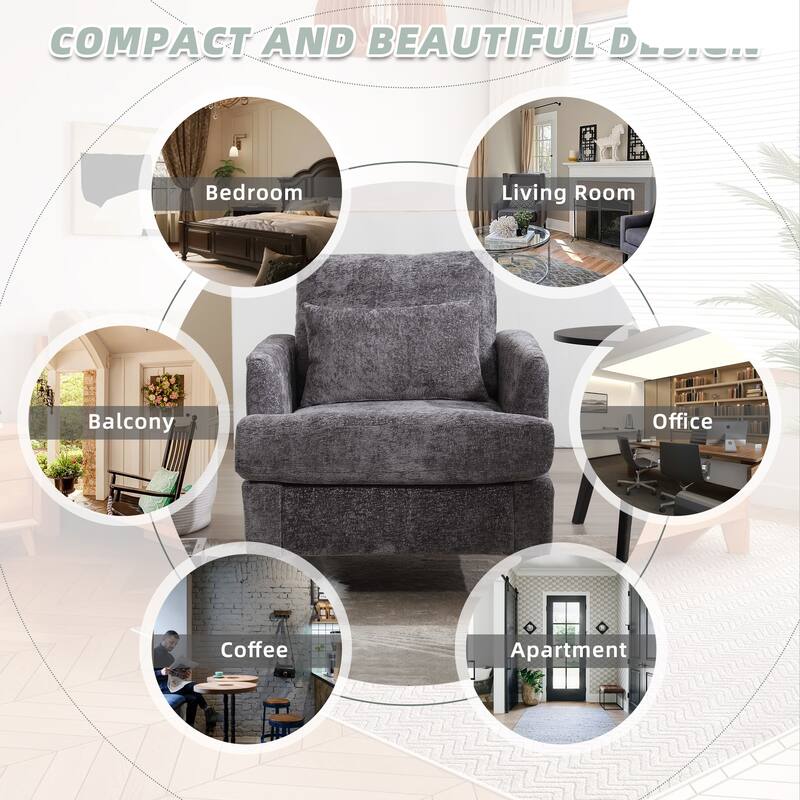 HOMEFUN Chenille Upholstered Mid Century Modern Wood Frame Armchair for Living Room