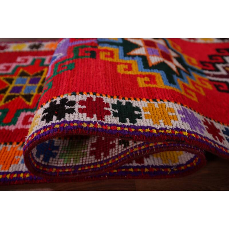 Tribal Anatolian Turkish Vintage Runner Rug Handmade Red Silk Carpet - 1'11"x 10'6"