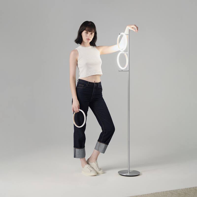 Brightech Saturn 66 in. Industrial 3-Light 3-Way Dimming LED Floor Lamp with 3 Replaceable LED Rings