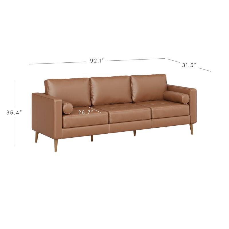 Breeze Mid Century Modern Sofa, Leather Couch with Tufted Cushion and Solid Wood Frame