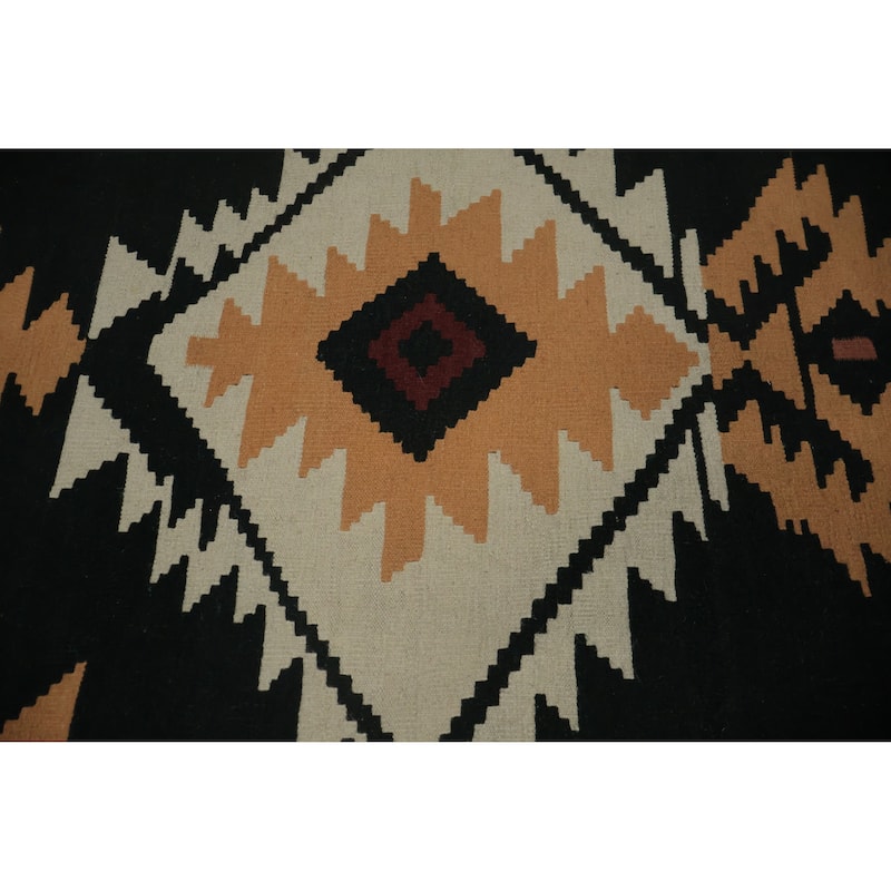 Hand Woven Oriental 100% Wool Carpet Southwestern Tribal Black Kilim Area Rug - 13' 1'' X 9' 10''