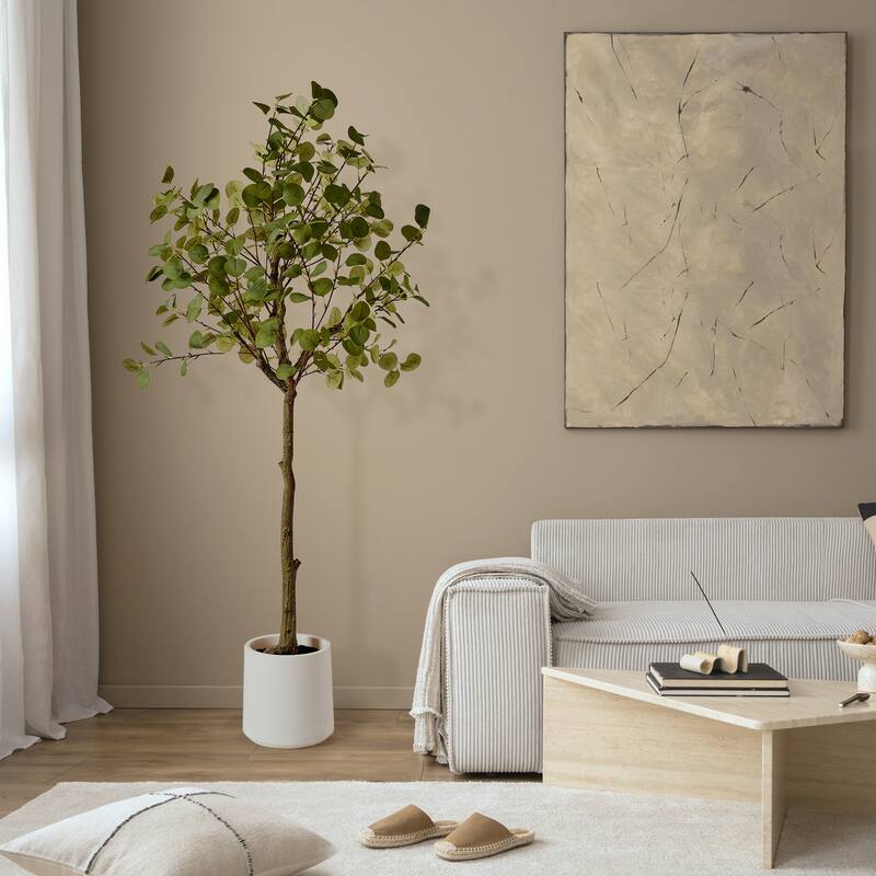 American Art Decor Artificial Faux Tree in White Tapered Ceramic Pot