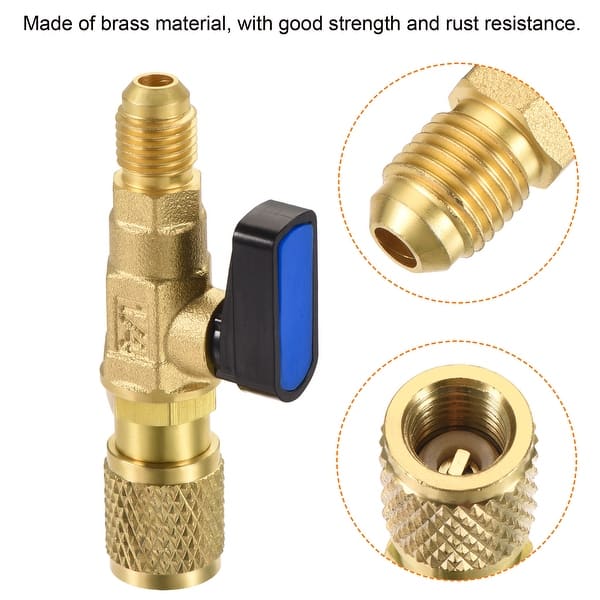 1/4" SAE Male To 5/16" SAE Female Refrigerant Charging Hose Adapter With Shut-Off Valve – HVAC R410a R22