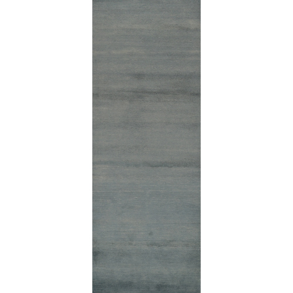 Hand Knotted Oriental 100% Wool Carpet Modern Solid Navy Blue & Blues Gabbeh Runner Rug - 9' 11'' X 2' 11''