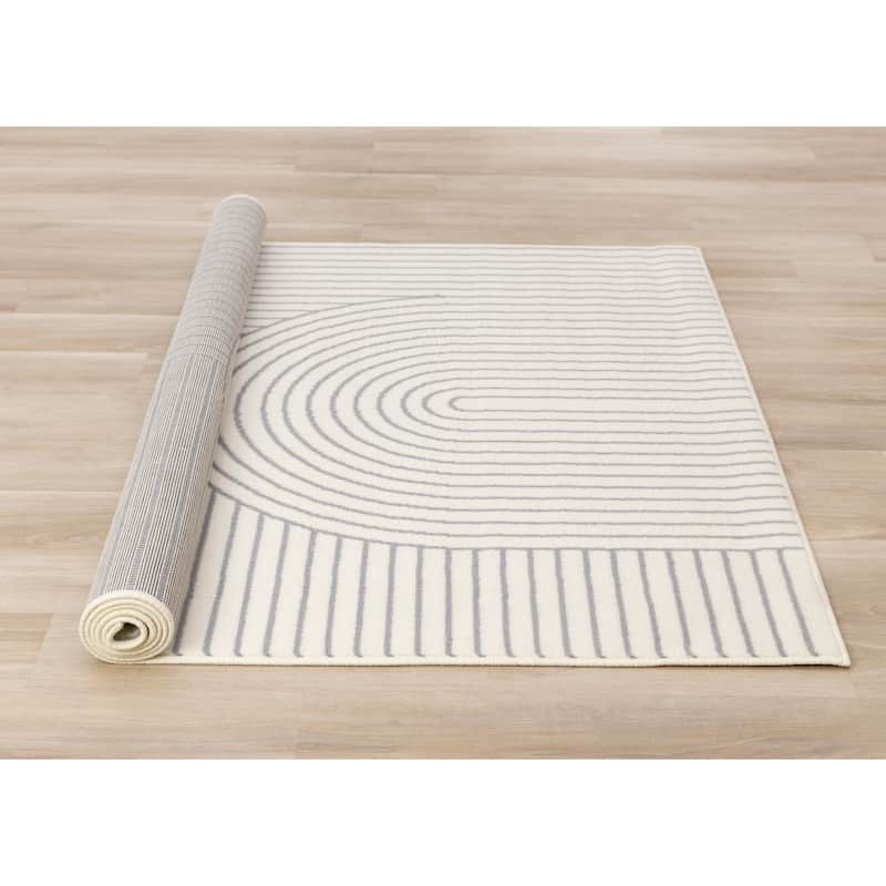 Forte White Grey Curved Arches Indoor Area Rug