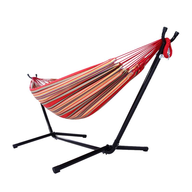 Portable Outdoor Polyester Hammock Set Black Background & Silver Flower & Colorful - 78.74 x 55.12