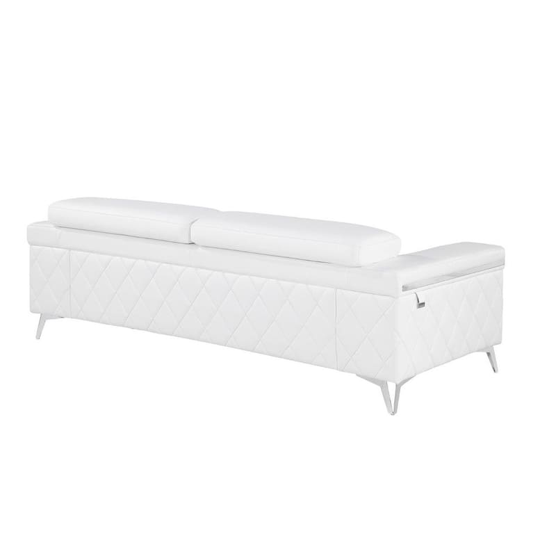 HomeRoots 89" White Italian Leather Sofa With Silver Legs - 89