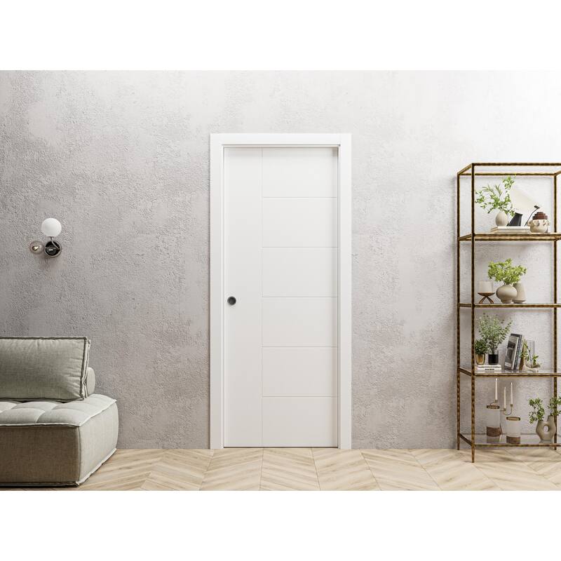 Sliding Pocket Door / Mela 0716 Painted White / Kit Rail Hardware / MDF Interior Bedroom Modern Doors