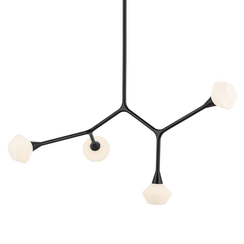 Cassius 39.5 Inch 4 Light Convertible Chandelier with Opal Glass in Black