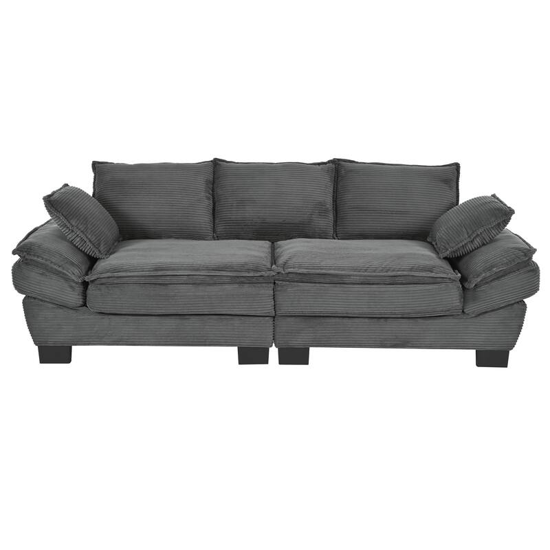 Corduroy Fabric Curved Sofa with Pillows and Removable Cushion Cover
