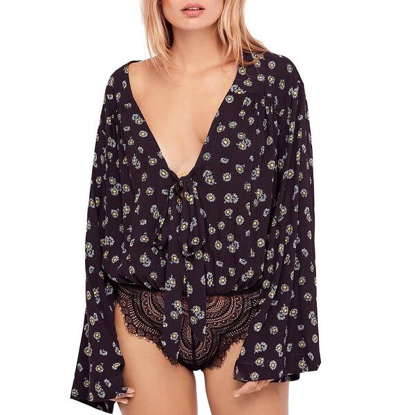 Shop Intimately Free People Womens Forties Feels Bodysuit Floral Print Bell Sleeves Overstock 28172147