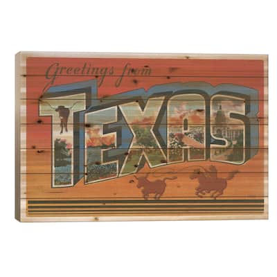 Greetings from Texas v2 Print On Wood by Wild Apple Portfolio - Multi-Color