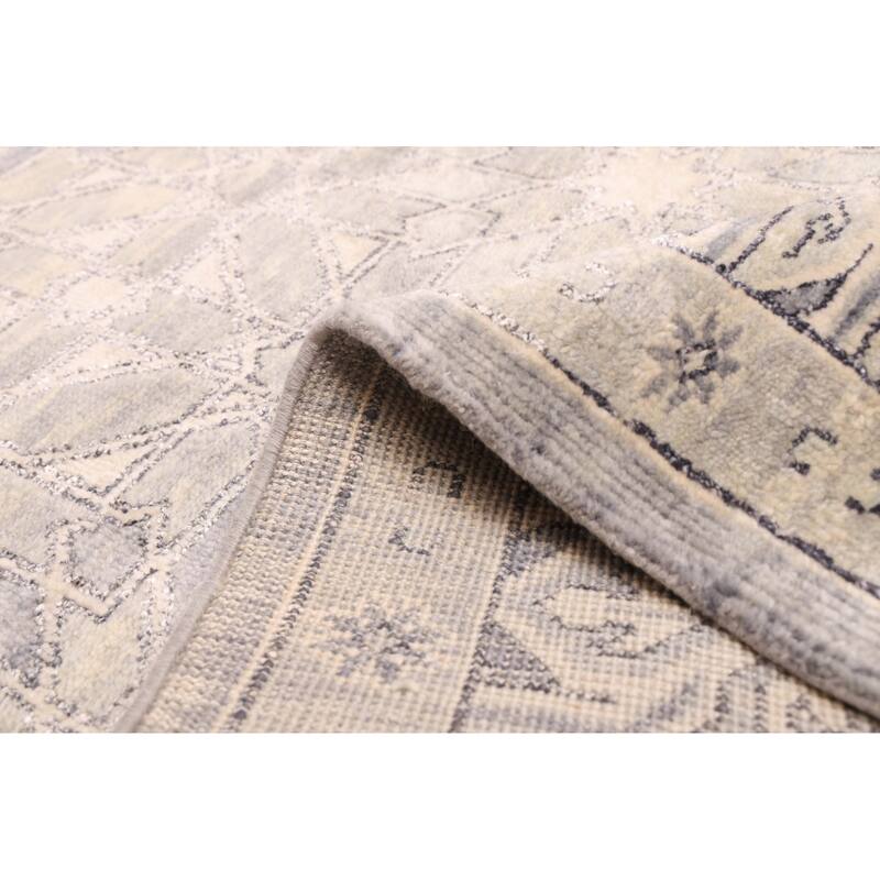 ECARPETGALLERY Hand-knotted Finest Oushak Light Grey Silk, Wool Rug - 7'11 x 10'0