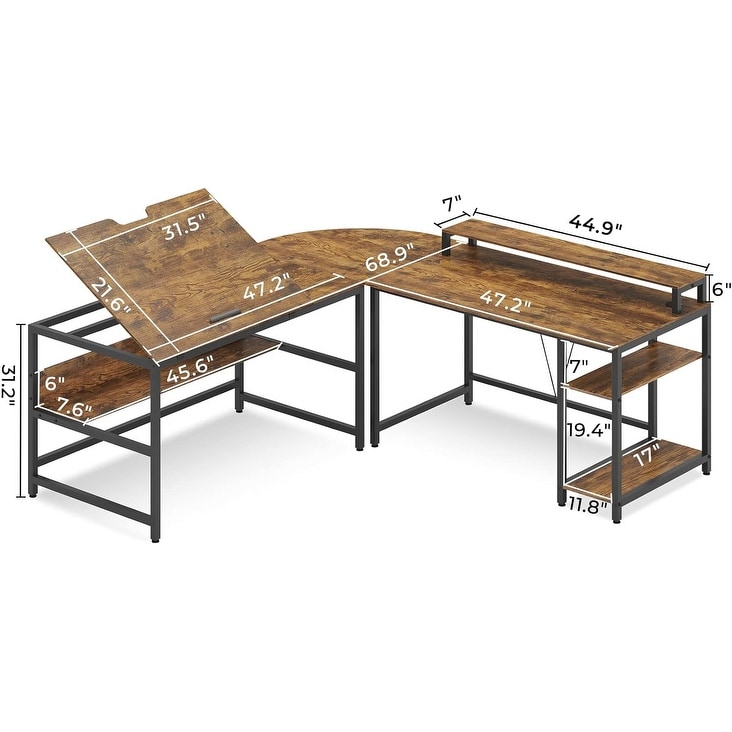 L Shaped Corner Computer Desk Drafting Drawing Table