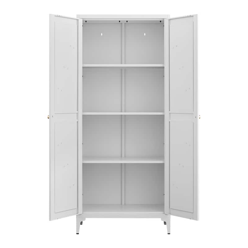 2 Doors Metal Storage Cabinet Kitchen Pantry Cabinet With Adjustable Shelves Tall Steel Cabinet Locker
