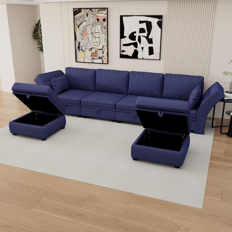 6-Seat U-Shaped Modular Reversible Sectional Sofa with Storage Ottoman