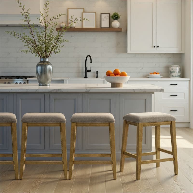 Jane Contemporary Transitional Backless Wood Counter Height Kitchen Bar Stool with Fabric Upholstered Seat