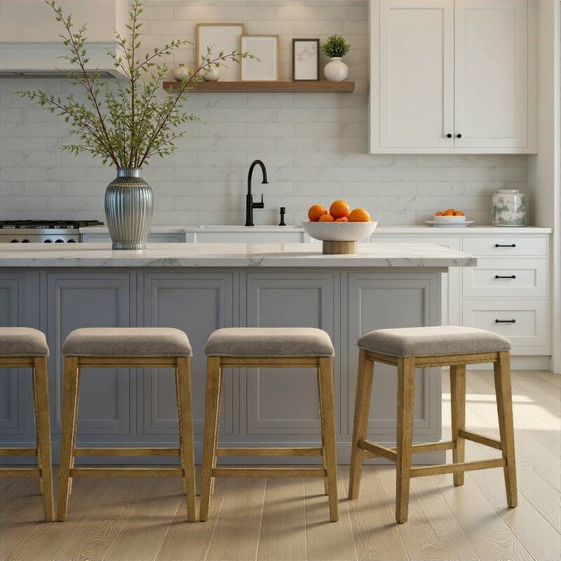 Jane Contemporary Transitional Backless Wood Counter Height Kitchen Bar Stool with Fabric Upholstered Seat