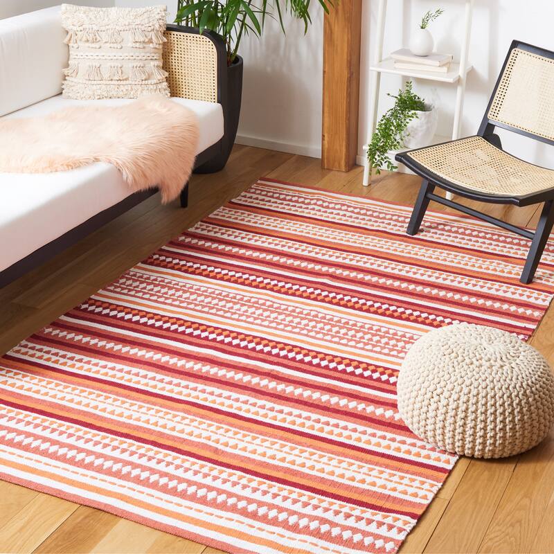 SAFAVIEH Handmade Montauk Nellwyn Cotton Rug - 3' x 5' - Orange/Ivory
