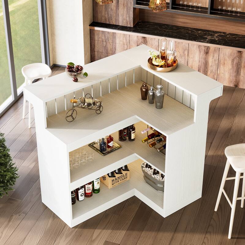4-Tier L-Shaped Corner Home Liquor Bar Unit Table with Storage