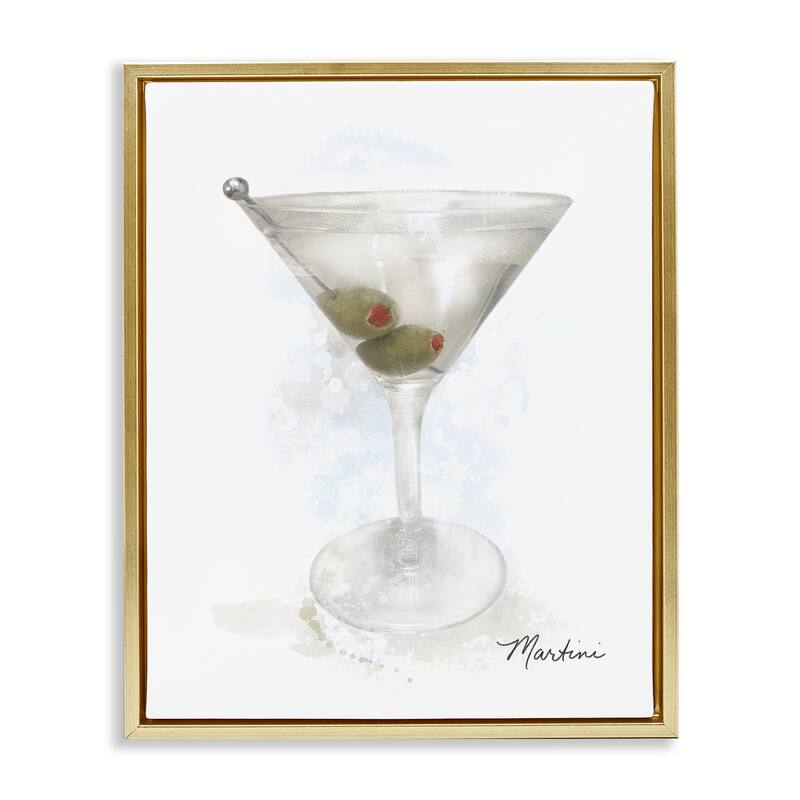 Stupell Soft Muted Martini Framed Floater Canvas Wall Art Design By Matthew Piotrowicz - 17 x 21 - Gold