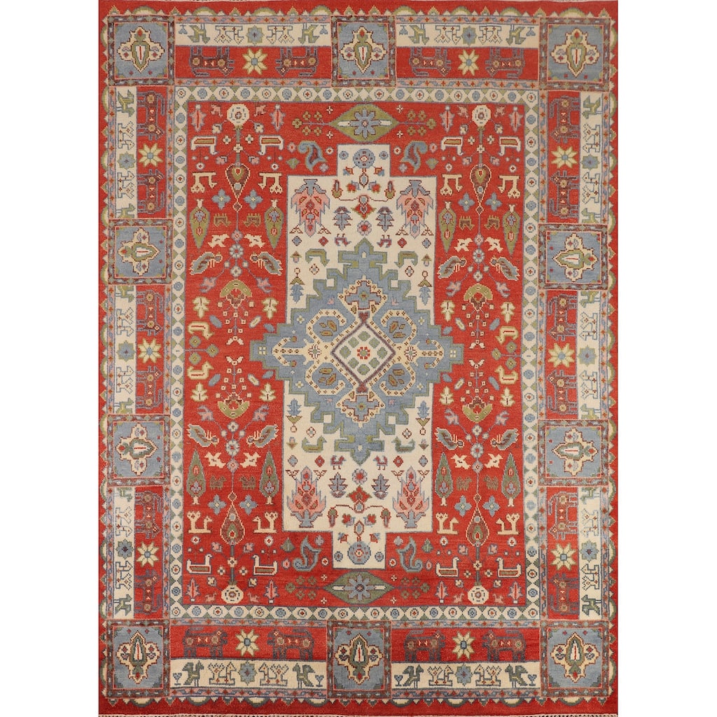 Tribal Geometric Ziegler Area Rug Hand-Knotted Oriental Wool Carpet - 7'10"x 9'8"