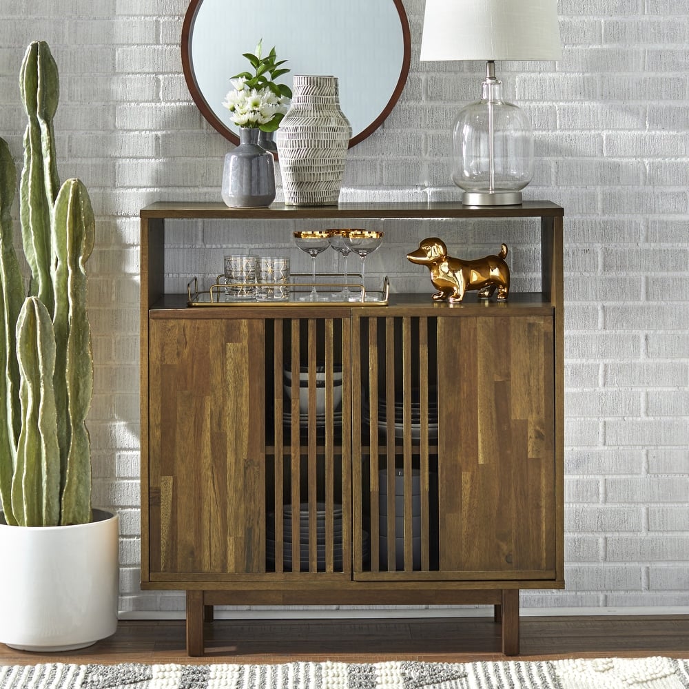 Lifestorey Vohl Slatted Pecan Finished Mid-century Sideboard