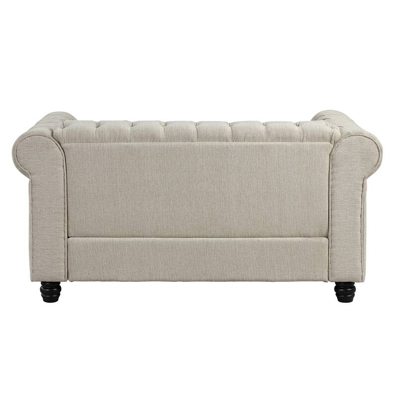 Morden Fort Button Tufted Upholstered Chesterfield Sofa Set Chair, Loveseat 2 PCS for Living Room,Linen,Solid Wood Legs