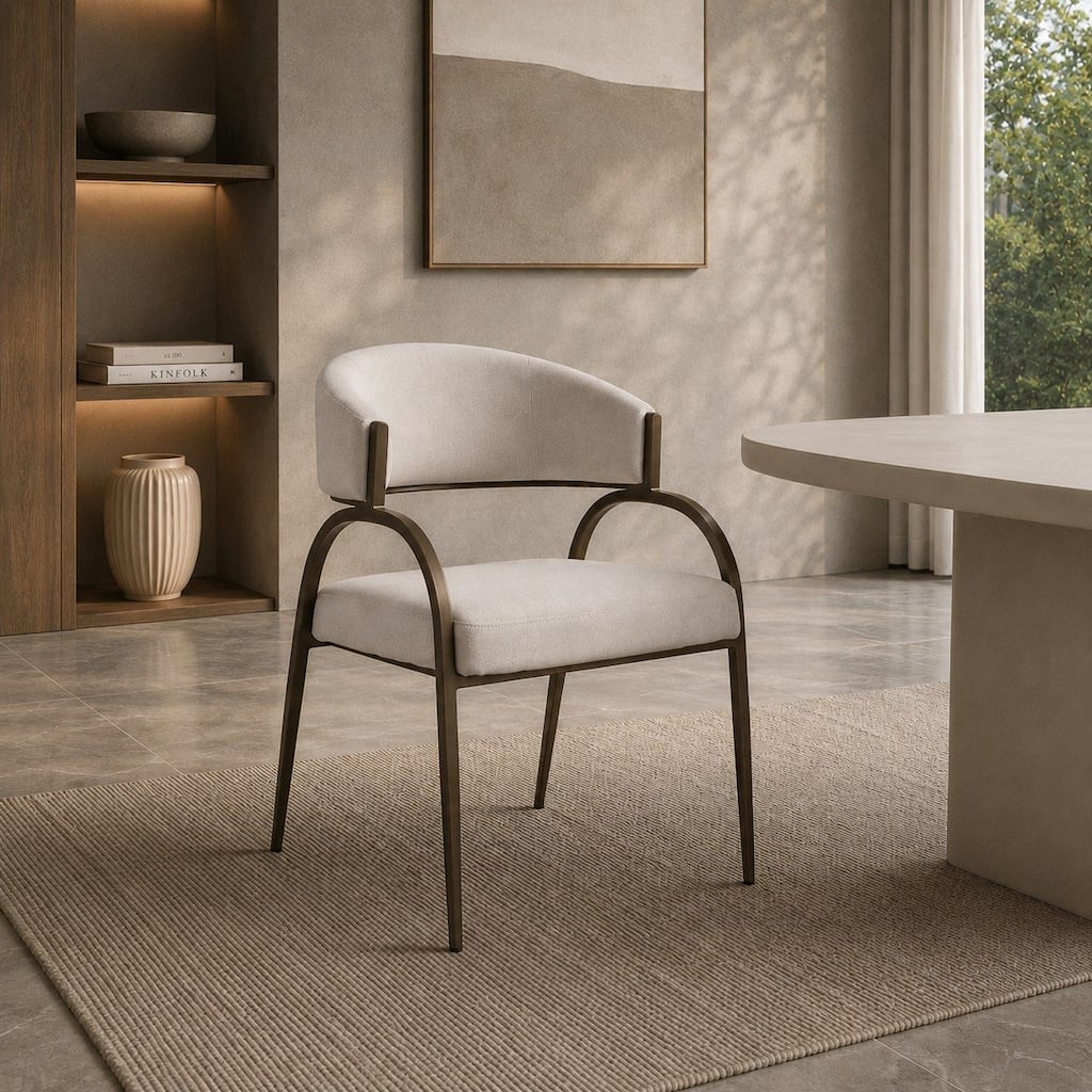 Hudson Modern Off-White Fabric & Bronze Dining Chair