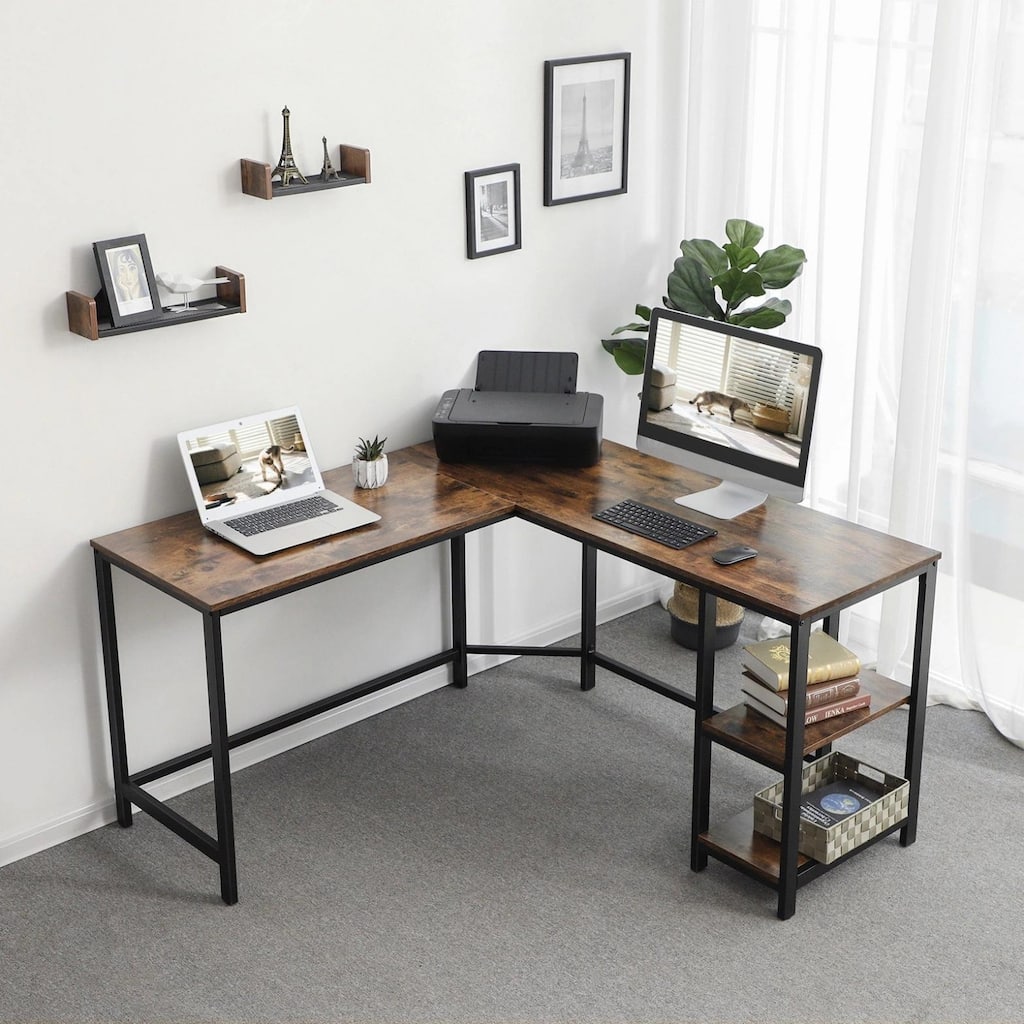 L Table Computer Table L-shaped Corner Computer Office Table PC Laptop Workstation Table Black ...
