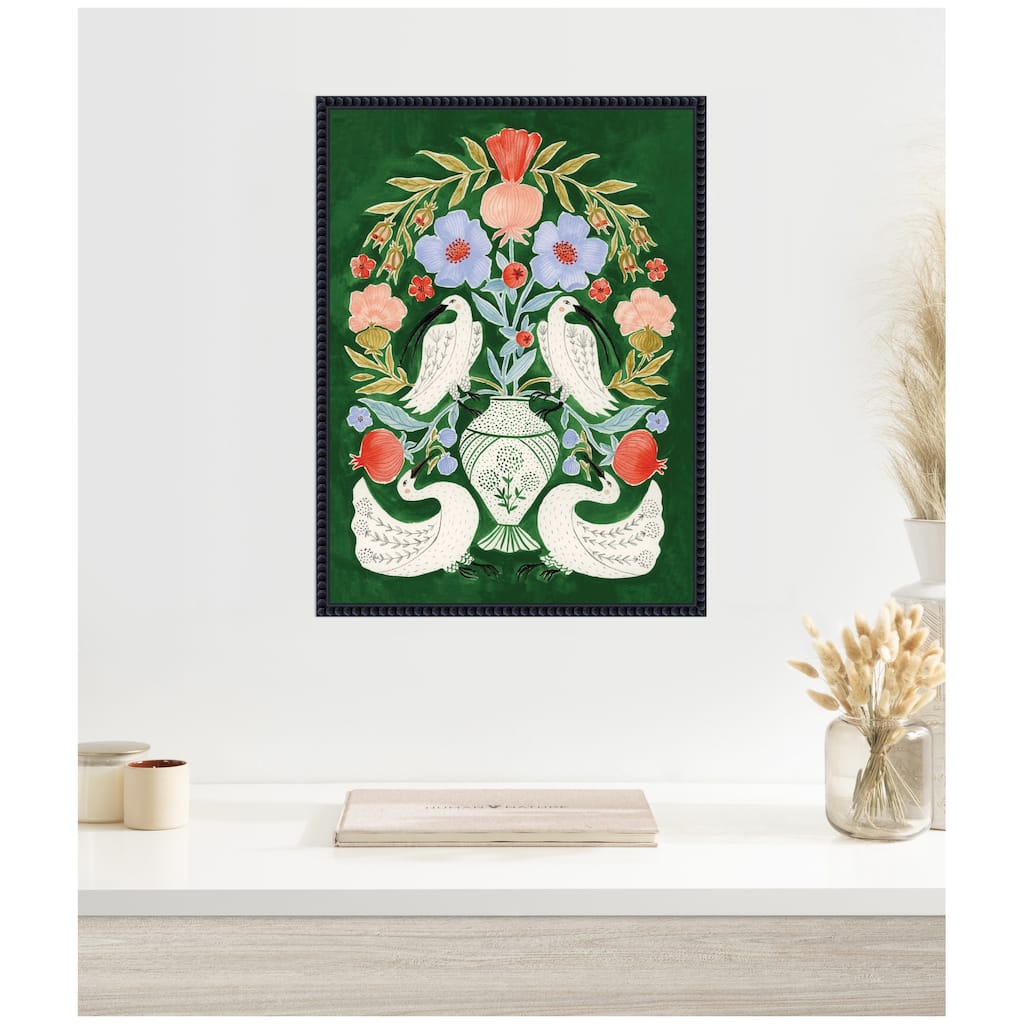 Kate and Laurel Floral Folklore Ibises and Swan by Jill Labieniec Framed Canvas Wall Art Print