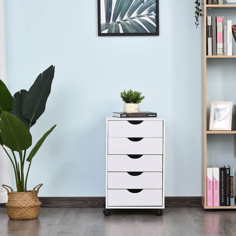 HOMCOM 5 Drawer Storage Organizer with Nordic Minimalist Modern Style & Wheels - 15.75*15.75*26.5