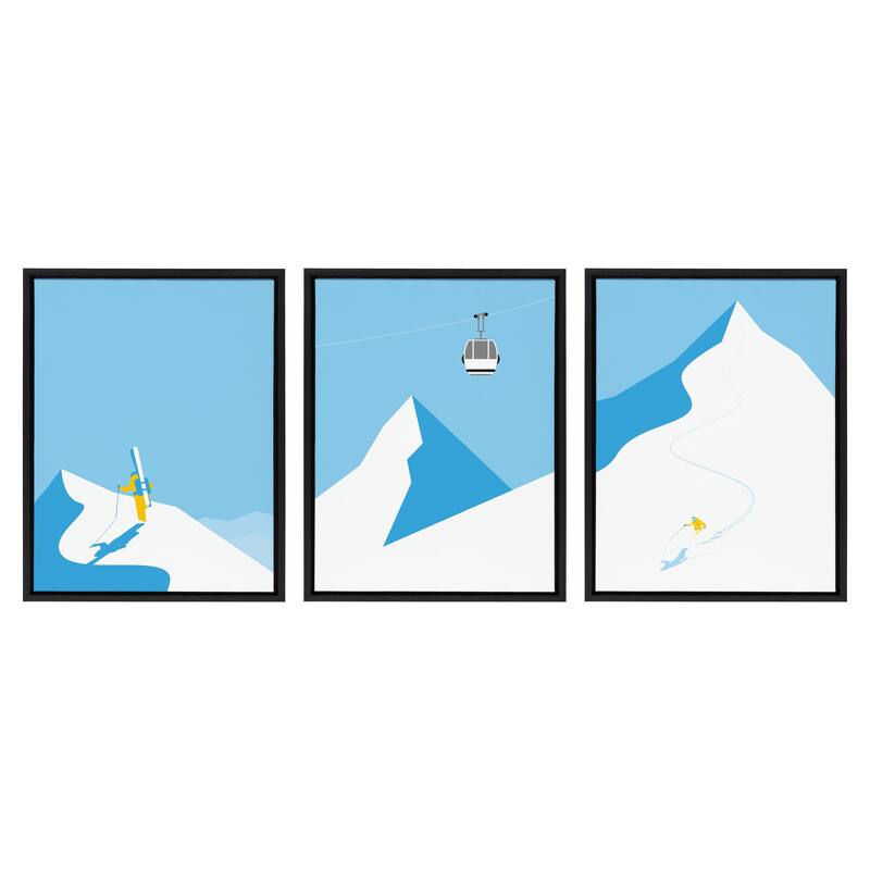 Kate and Laurel Sylvie Downhill Skier Canvas Art Set By Rocket Jack - 3 Piece 18x24 - Plastic - Black