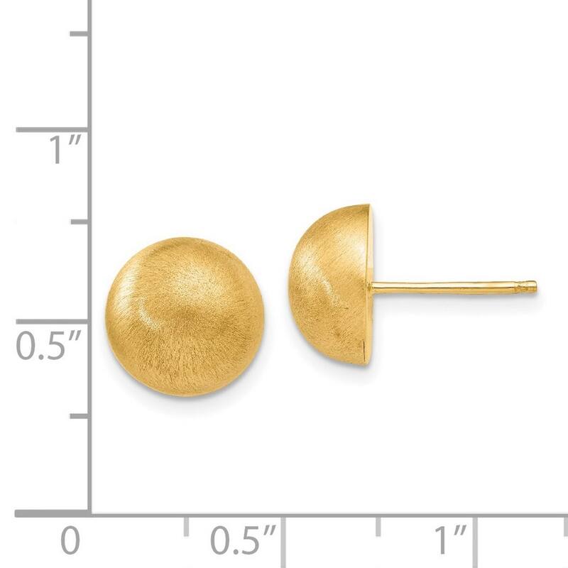 Curata 14k Yellow Gold Hollow Satin Half Ball Post Earrings - 10.5x10.5mm
