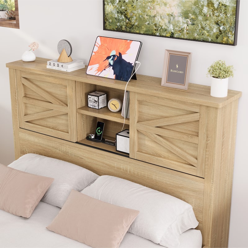 Full / Queen 3-Piece Bedroom Set with Platform Bed Storage Headboard USB Charging Nightstand and Dresser