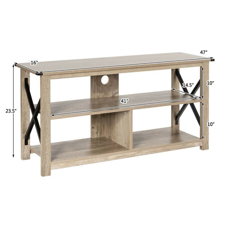 Modern Farmhouse TV Stand Entertainment Center for TV's up to 55" with Open Shelves - 47"X16"X23.5"(LXWXH)