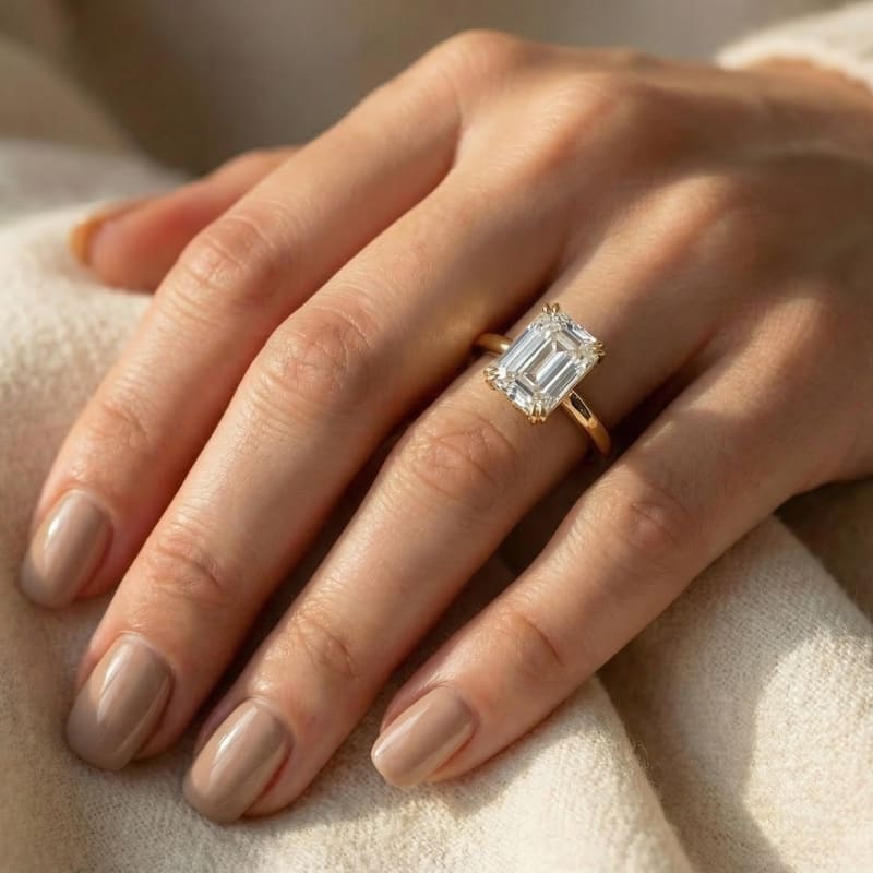 Bliss Diamond Certified 6Ct Emerald Cut Diamond Solitaire Ring Gold Lab Grown