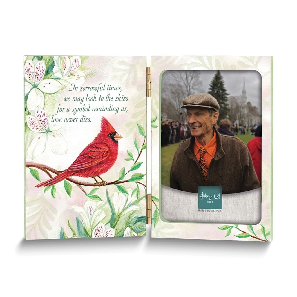 Curata Cardinal Memorial Wooden Hinged 3.5x5 Photo Frame with 1.75x1 Engraving Plate