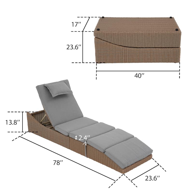 Adjustable Outdoor Wicker Reclining Chaise Lounge with Cushion