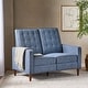 preview thumbnail 1 of 9, Denison Upholstered Loveseat Pushback Recliner by Christopher Knight Home Dark Espresso/ Dark Blue/ Fabric