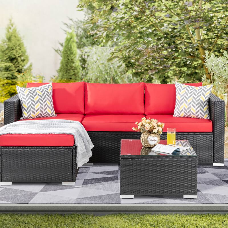 Futzca Outdoor Furniture Patio Sets,Low Back All-Weather Small Rattan Sectional Sofa