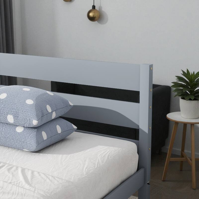 Twin Bed with Headboard and Footboard, Solid Rubber Wood Frame with Under-Bed Storage and Durable Slat Support