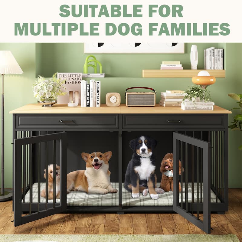 72.4"Indoor Dog House Furniture with Double Rooms for Small Large Dogs