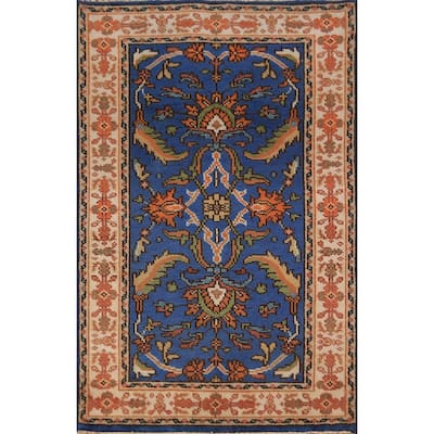 Blue Floral Oushak Indian Foyer Rug Handmade Wool Carpet - 3'0"x 5'0"